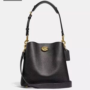 NWT! COACH WILLOW BUCKET BAG BLACK PEBBLE LEATHER